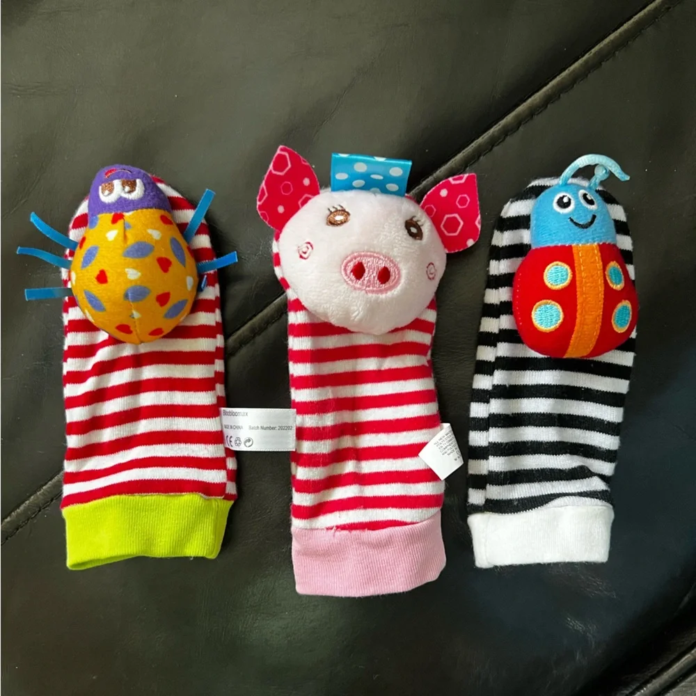 Colorful Animal Themed Kids Socks or Hand Rattles